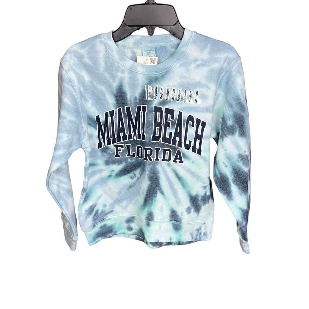 dreamsicle Kids Sweatshirt Tie Dye Miami Beach Logo Blue White Aqua Kids Medium